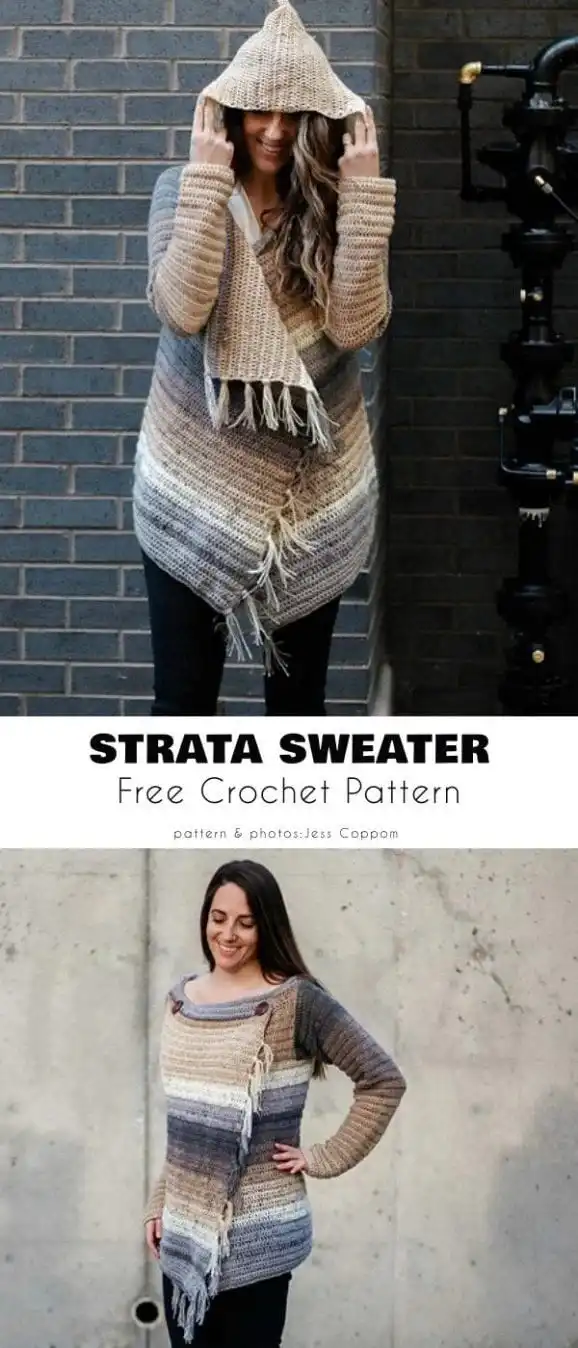 Summer Cardigan Ideas 7 Strata Sweater, a loosely stitched, thick crochet cardigan, shown in a relaxed fit.