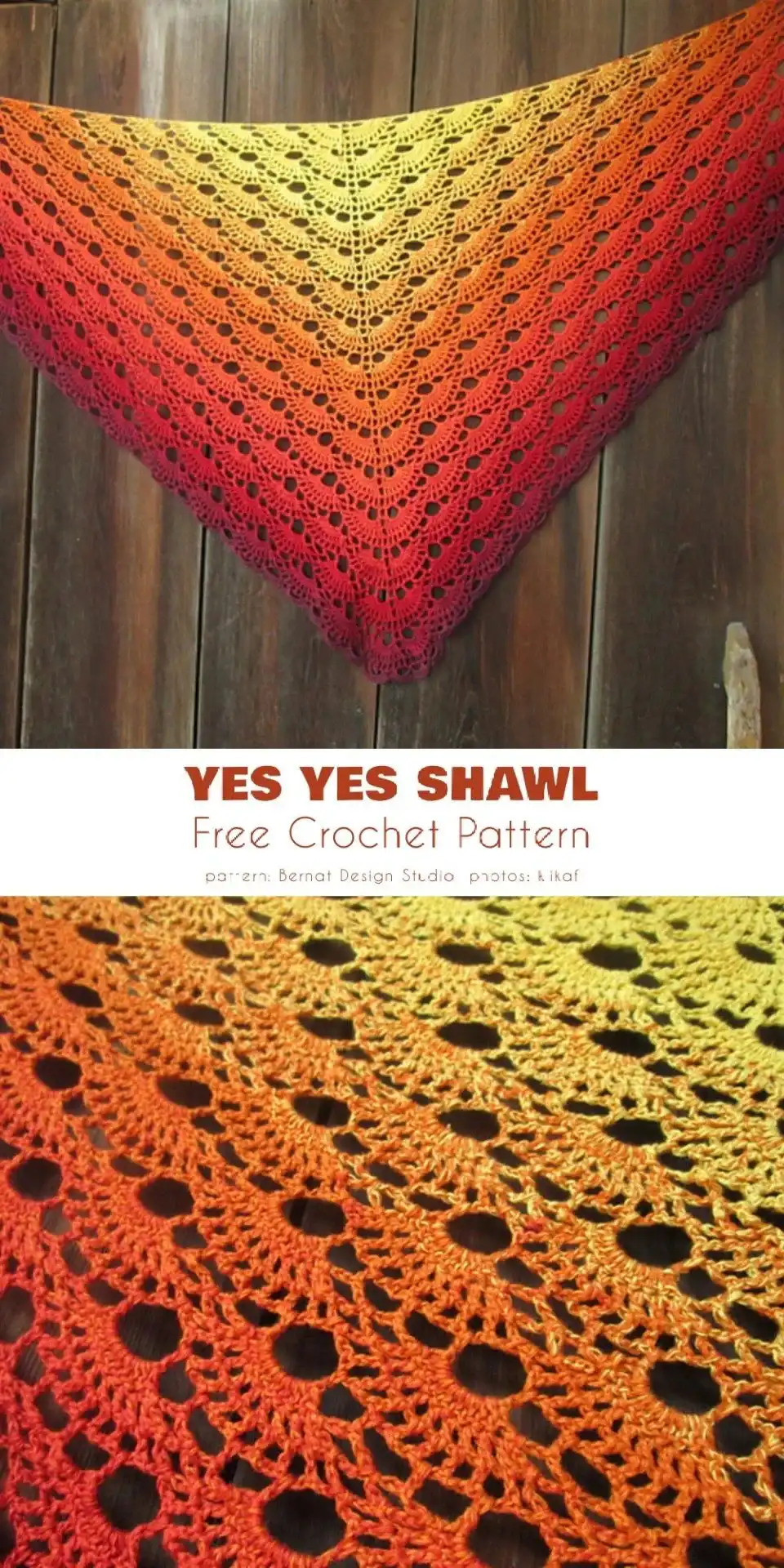 Close-up of a crocheted fabric showing smooth color transitions from yellow to orange to red, representing a beautiful sunset gradient, for Sunset Shawl Ideas Free Crochet Patterns.
