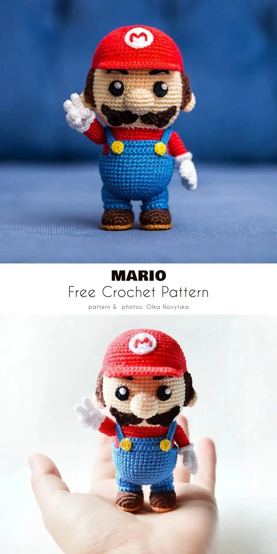 Classic Super Mario amigurumi in his iconic outfit, suitable for carrying.