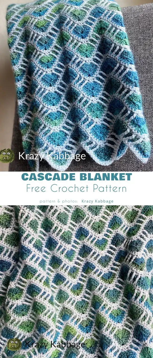 Intricate cascade blanket crochet pattern with geometric mosaic design