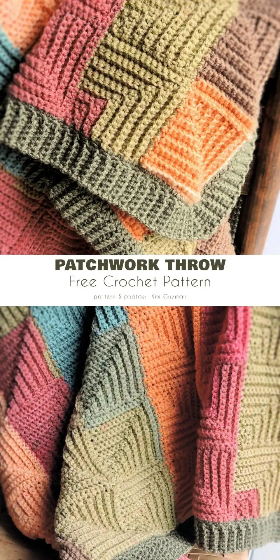 Handmade patchwork throw crochet blanket with joined mitered squares