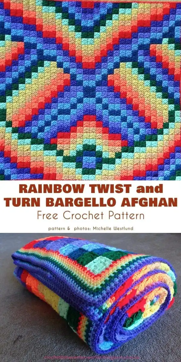 Vibrant rainbow twist and turn bargello afghan crochet pattern