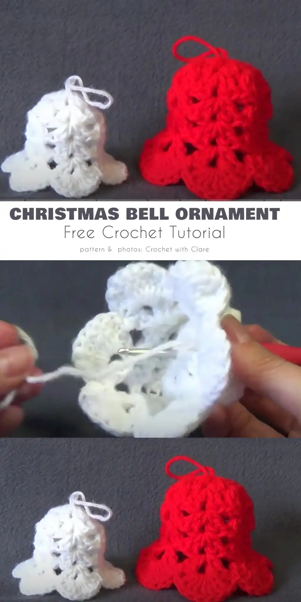 Close-up of a classic ruffled crochet Christmas bell, showcasing its delicate texture and elegant design.