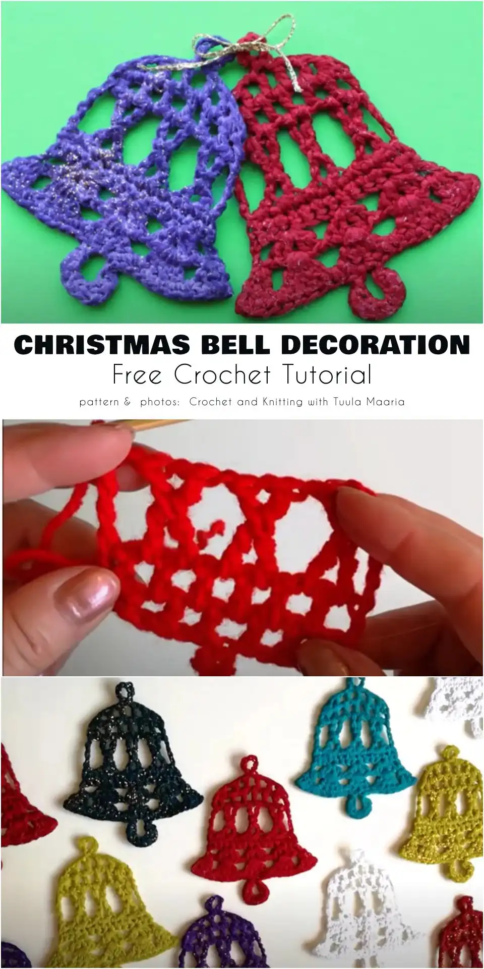An elegantly crafted filigree crochet Christmas bell, highlighting its intricate openwork and airy structure.