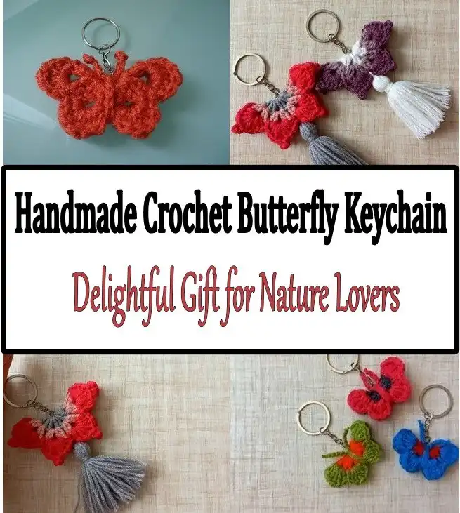 Close-up of the delicate crochet work and intricate details on The Handmade Crochet Butterfly Keychain, perfect for nature lovers.