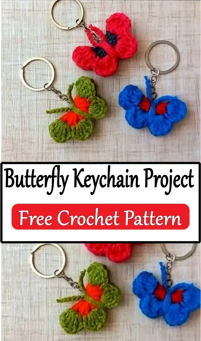 The Handmade Crochet Butterfly Keychain placed among natural elements like flowers and leaves, highlighting its appeal to nature lovers.