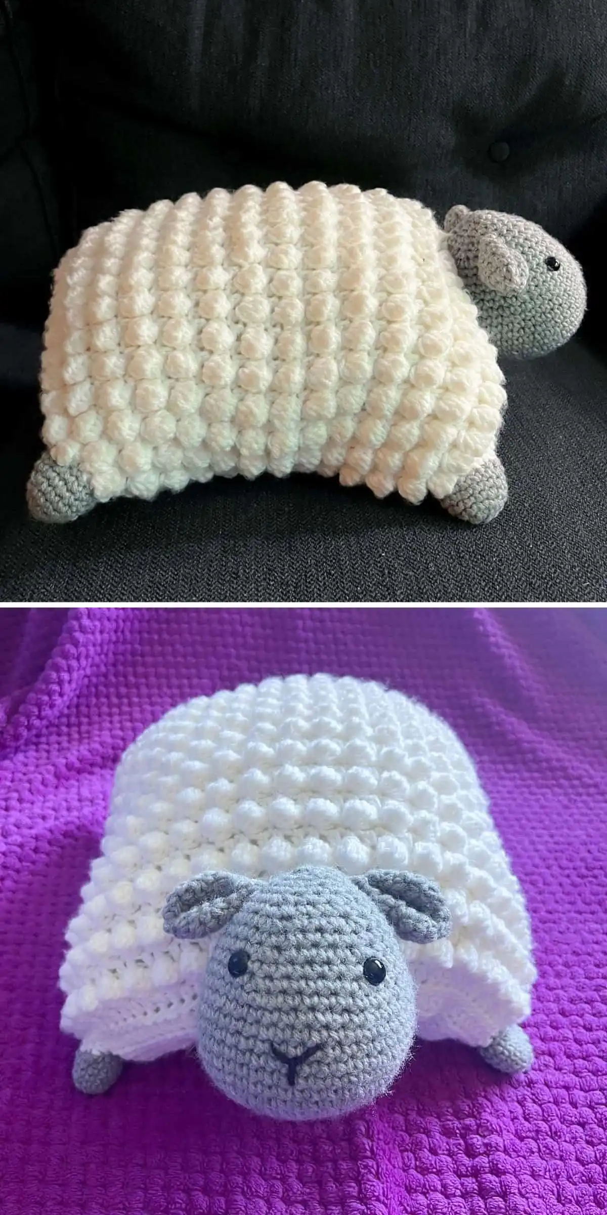 Grinning Frog Crochet Pillow, a green frog with big eyes and a wide smile.