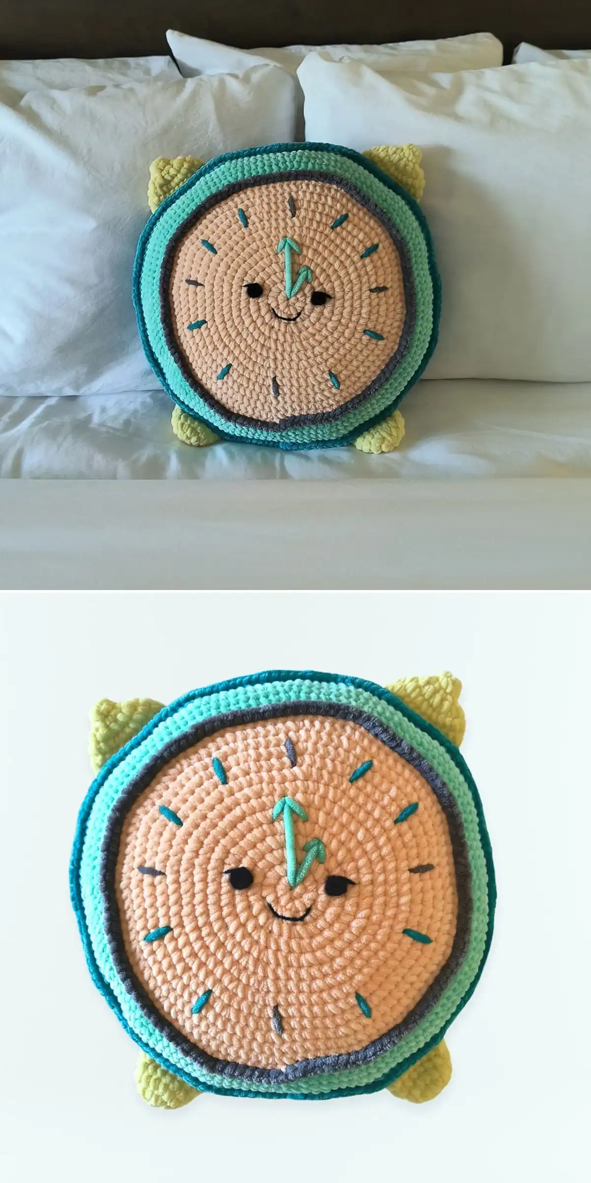 Curious Fox Crochet Pillow, an orange fox with pointed ears and a clever expression.