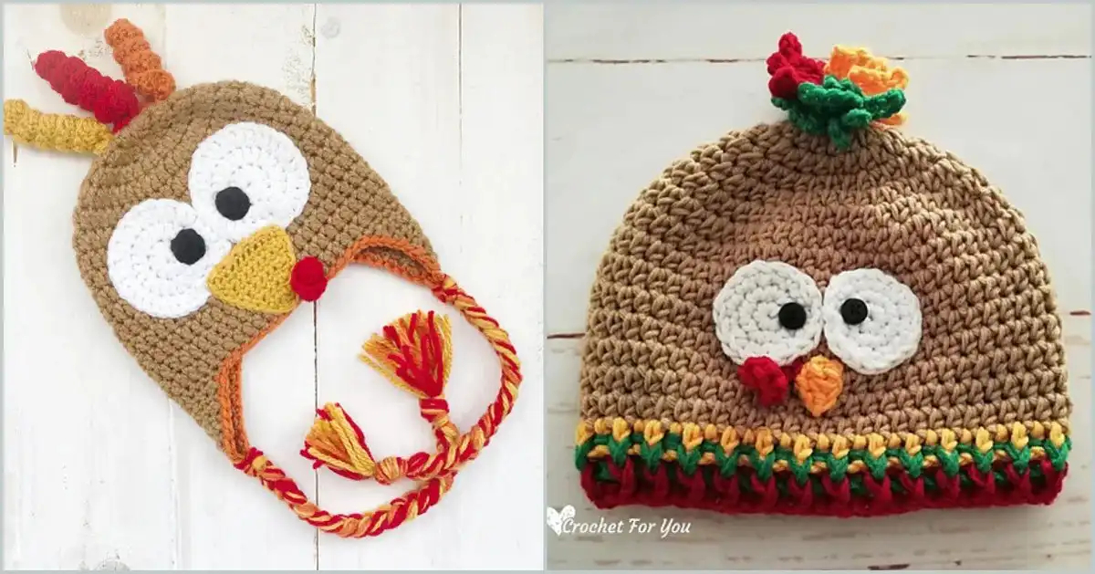 Collection of festive Turkey Hat Free Crochet Patterns for Thanksgiving celebrations