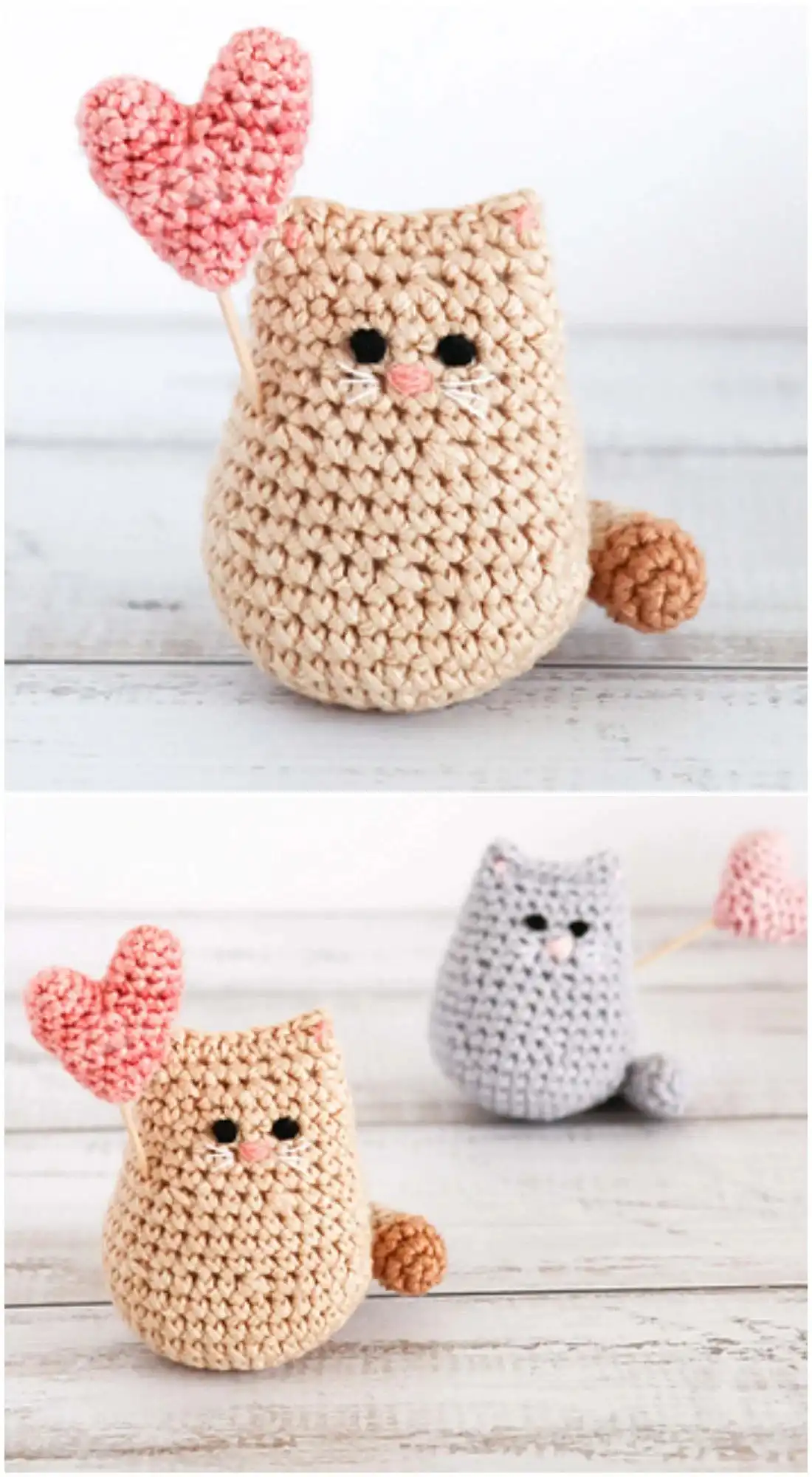 Another version of the 'Valentine’s Kitten' amigurumi, showcasing subtle design variations for a sweet handmade touch.