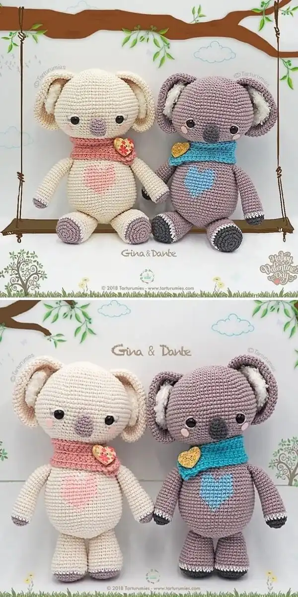 Two small, round 'Valentine’s Birds' amigurumi, symbolizing 'love birds' and made from colorful yarn scraps.