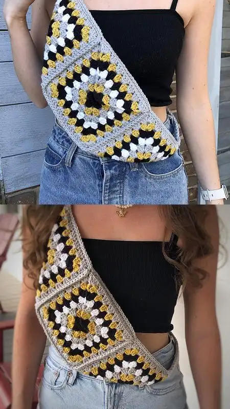 A Waist Crochet Crossbody Bum Bag in vibrant tropical colors, perfect for summer fashion.