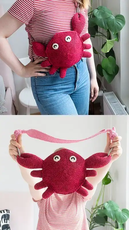 A Waist Crochet Crossbody Bum Bag with a stylish magnetic snap closure and an ornamental button.