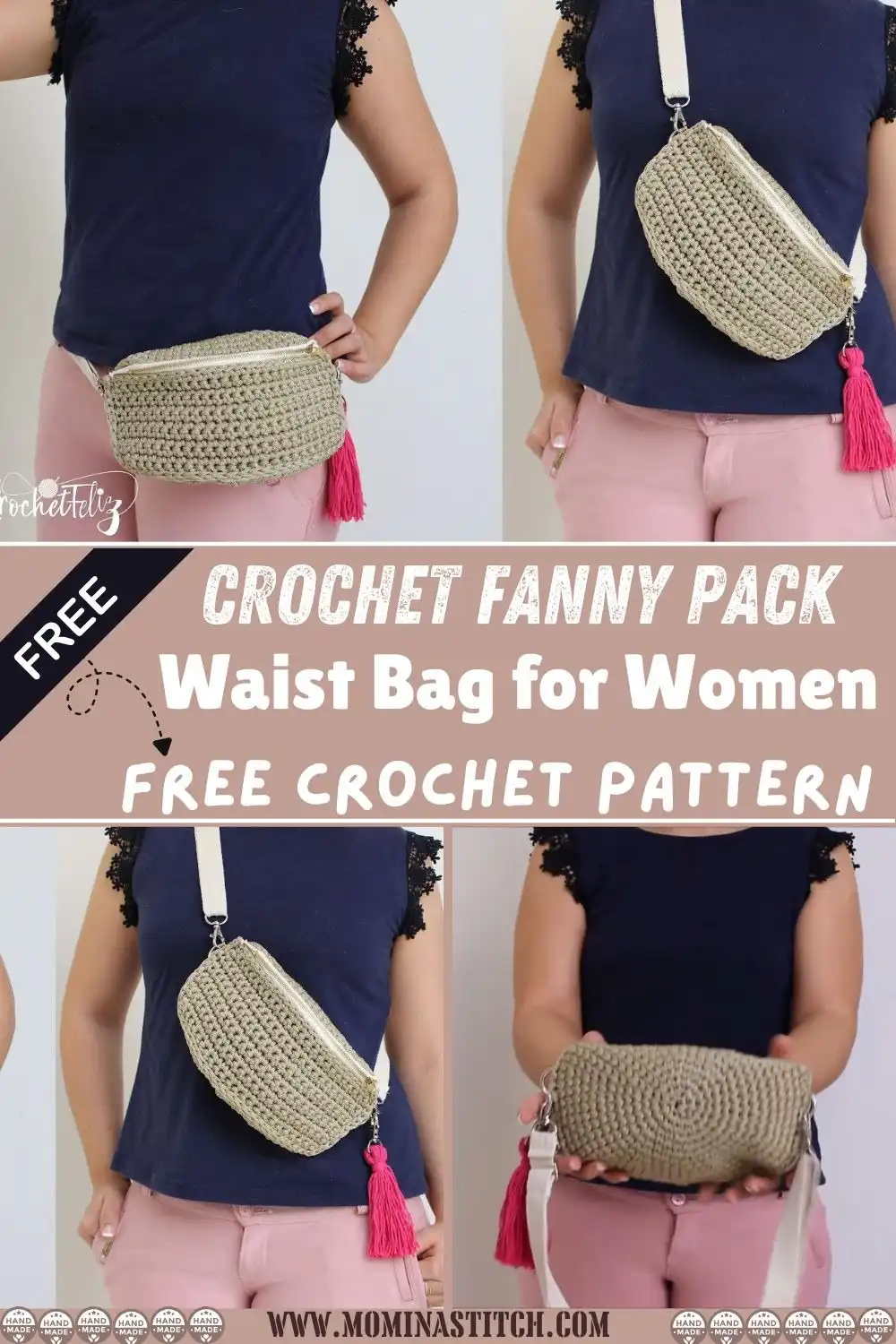 A collection of Waist Crochet Crossbody Bum Bags in various shapes, sizes, and colors, demonstrating design versatility.