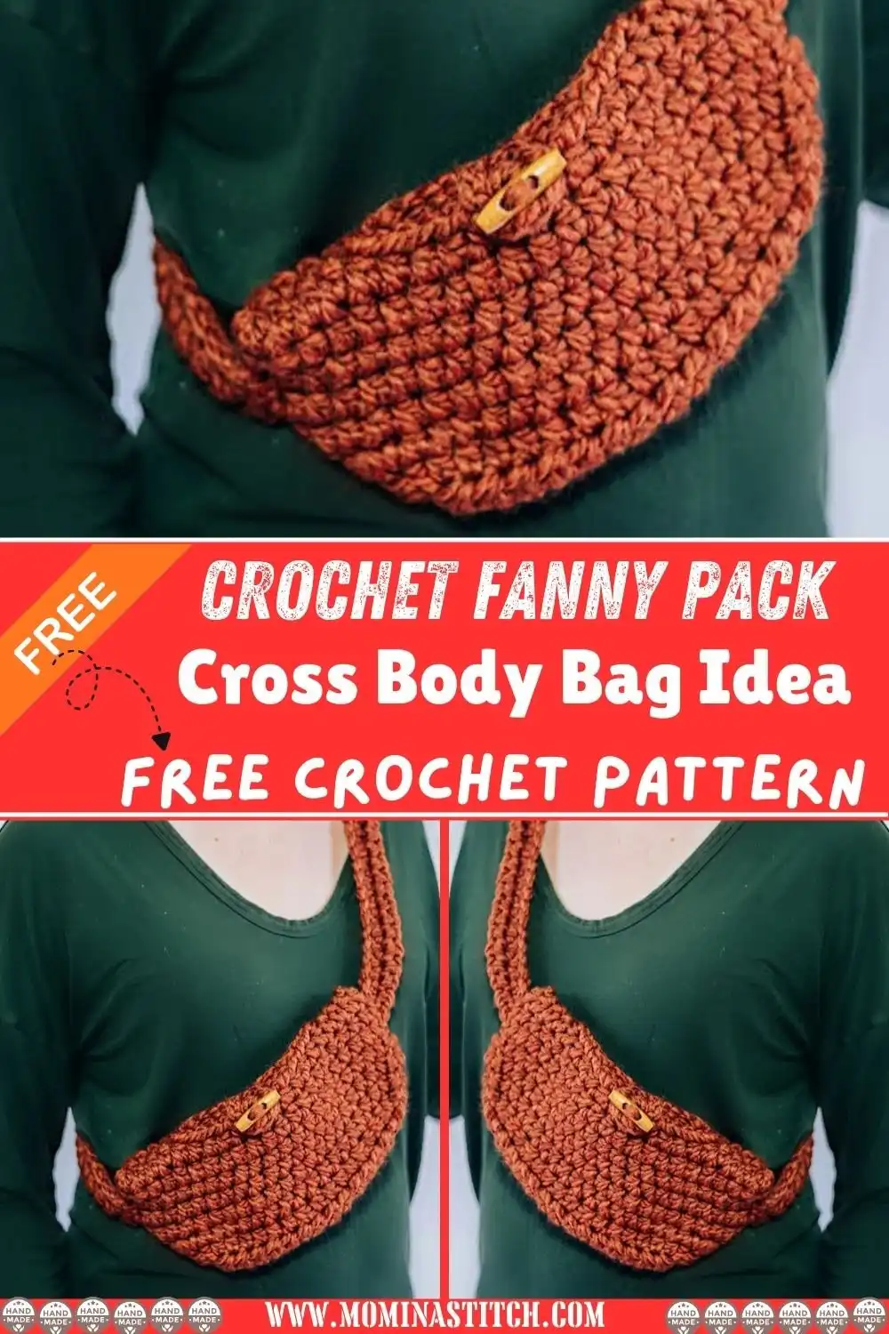 A student wearing a Waist Crochet Crossbody Bum Bag on a college campus, illustrating its hands-free convenience for daily essentials.