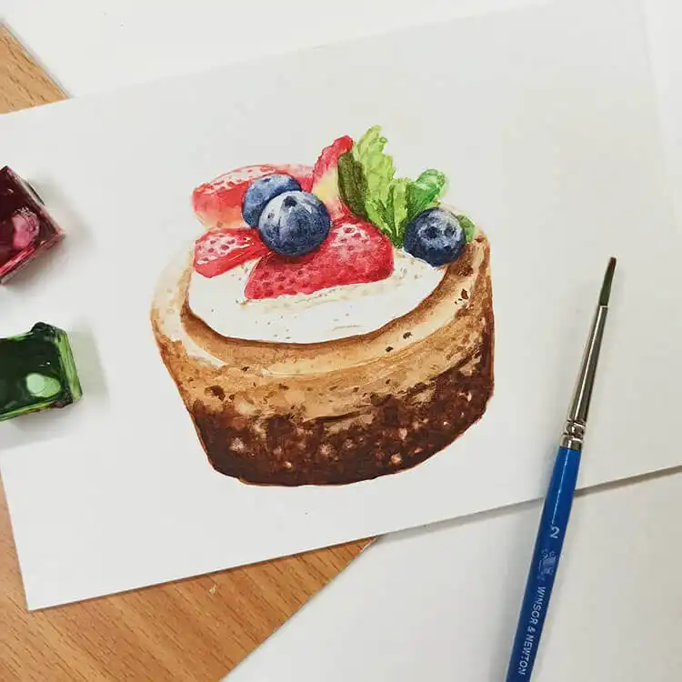 Playful watercolor depiction of a glazed donut with sprinkles