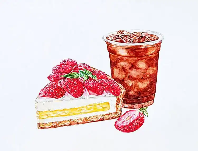 Watercolor illustration of a coffee cupcake with swirled frosting and coffee bean details