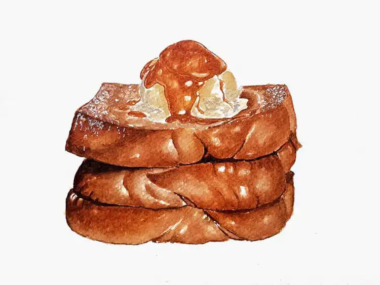 Appetizing watercolor illustration of a cake decorated with blueberries and orange slices