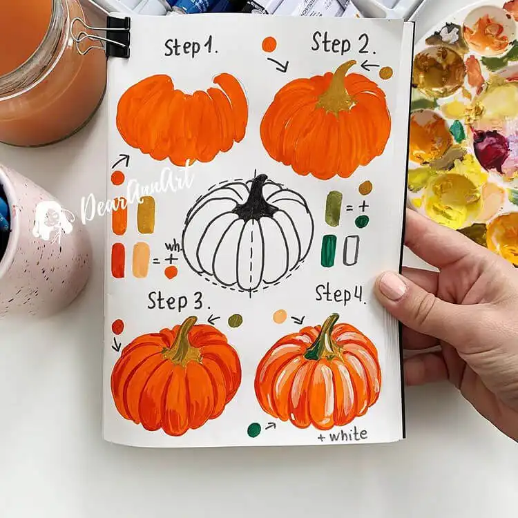 Simple watercolor painting of a pumpkin, focusing on orange hues, shape, and subtle shading for a fall theme.