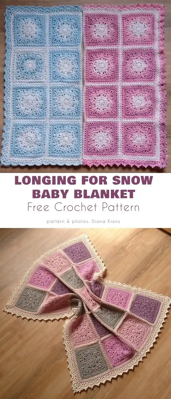A white crochet baby blanket with a delicate, textured stitch resembling snowflakes, perfect for a Longing for Snow Baby Blanket design.