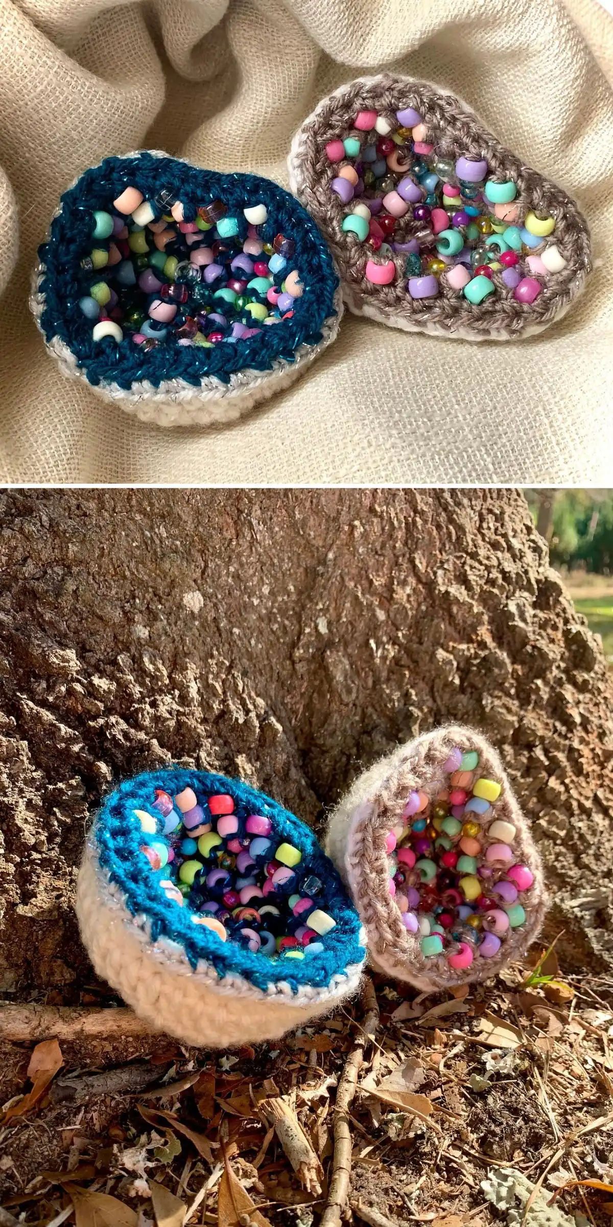 Wisteria Garland with Leaves Free Crochet Pattern 20 A tall, sturdy crochet storage bin in a solid color with integrated handles, holding craft supplies.