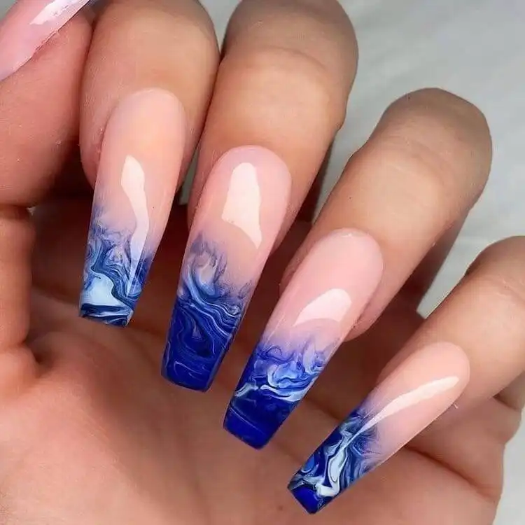 Minimalist blue double French tip nails, a wonderful blue nail design that is classic and unique.